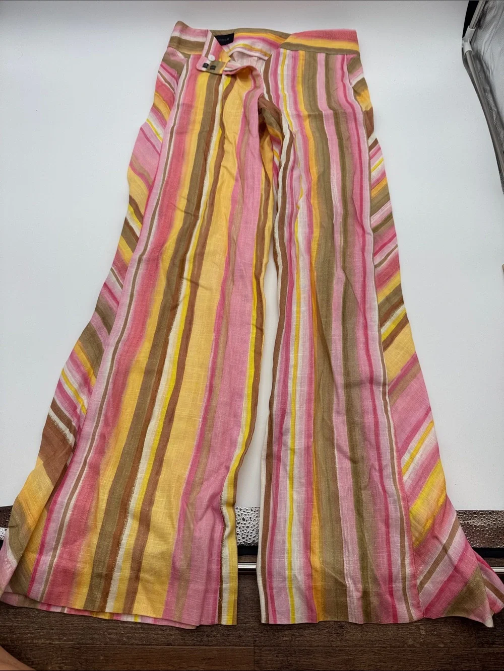 Zara women’s wide leg linen pants  xs pink yellow new